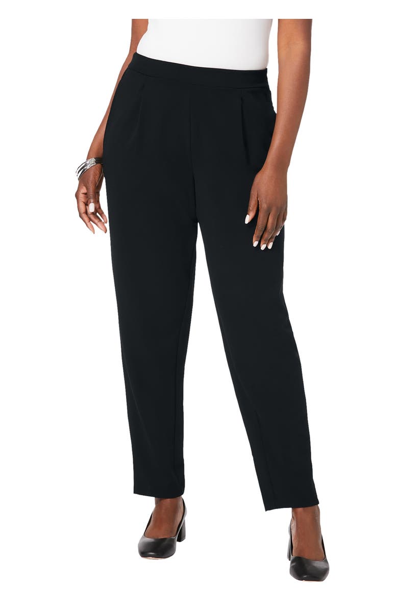 Jessica London Stretch Knit Crepe Straight Leg Pants, Main, color, Black