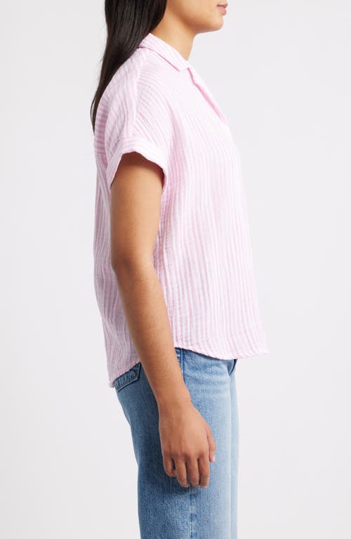 Beachlunchlounge Arin Stripe Short Sleeve Cotton Shirt In Pink