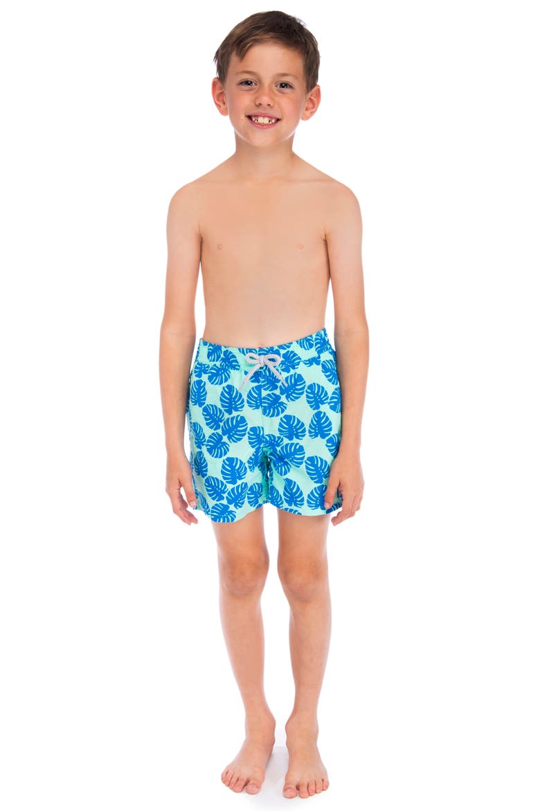 Kids' Frond Swim Trunks, Alternate, color, PALE GREEN/ BLUE