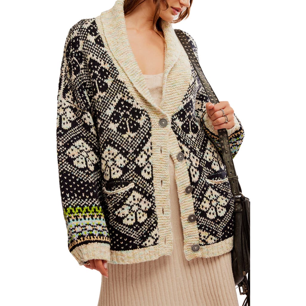 Free People Sasha Jacquard Cardigan In Onyx Blossom Combo