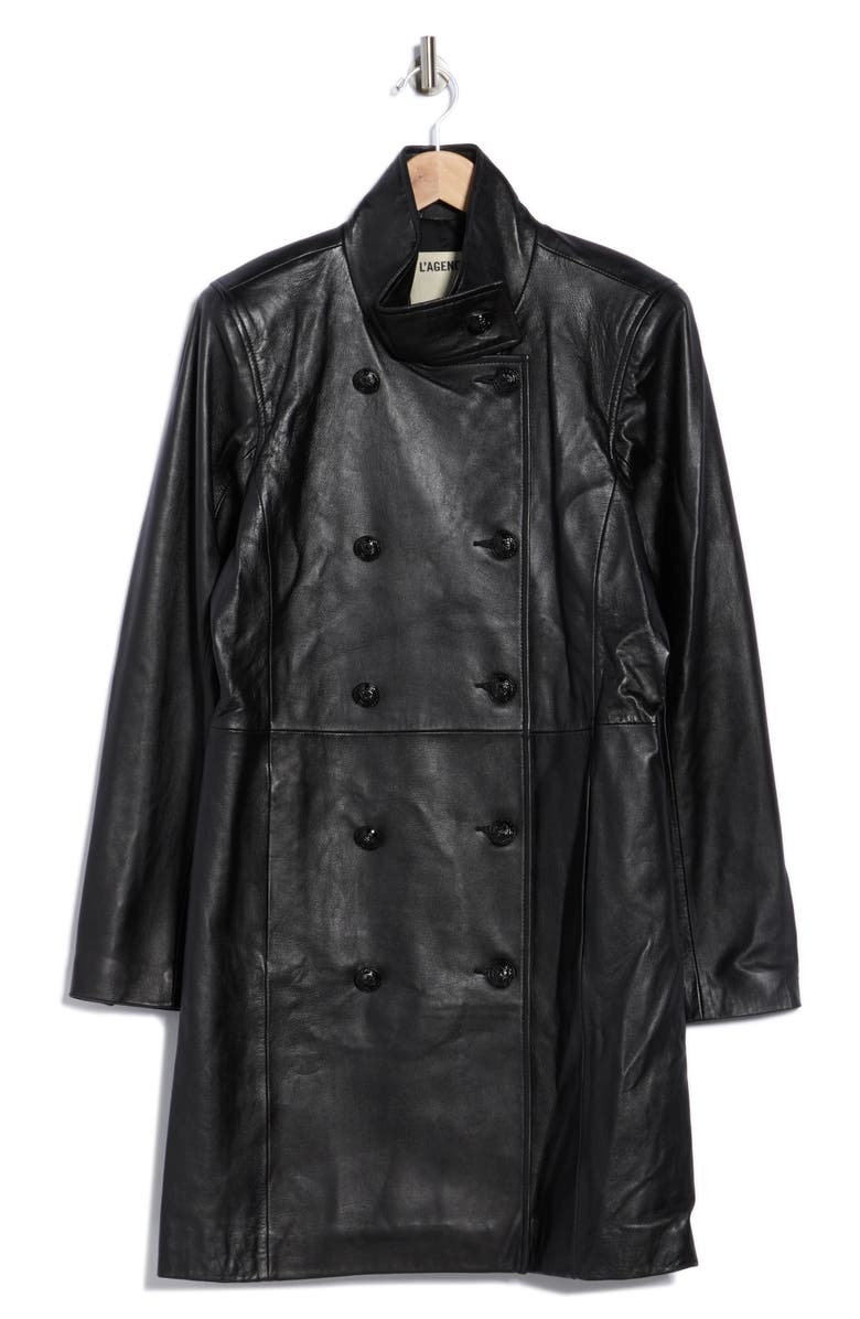 L'AGENCE Lyon Leather Military Coat, Alternate, color, Black