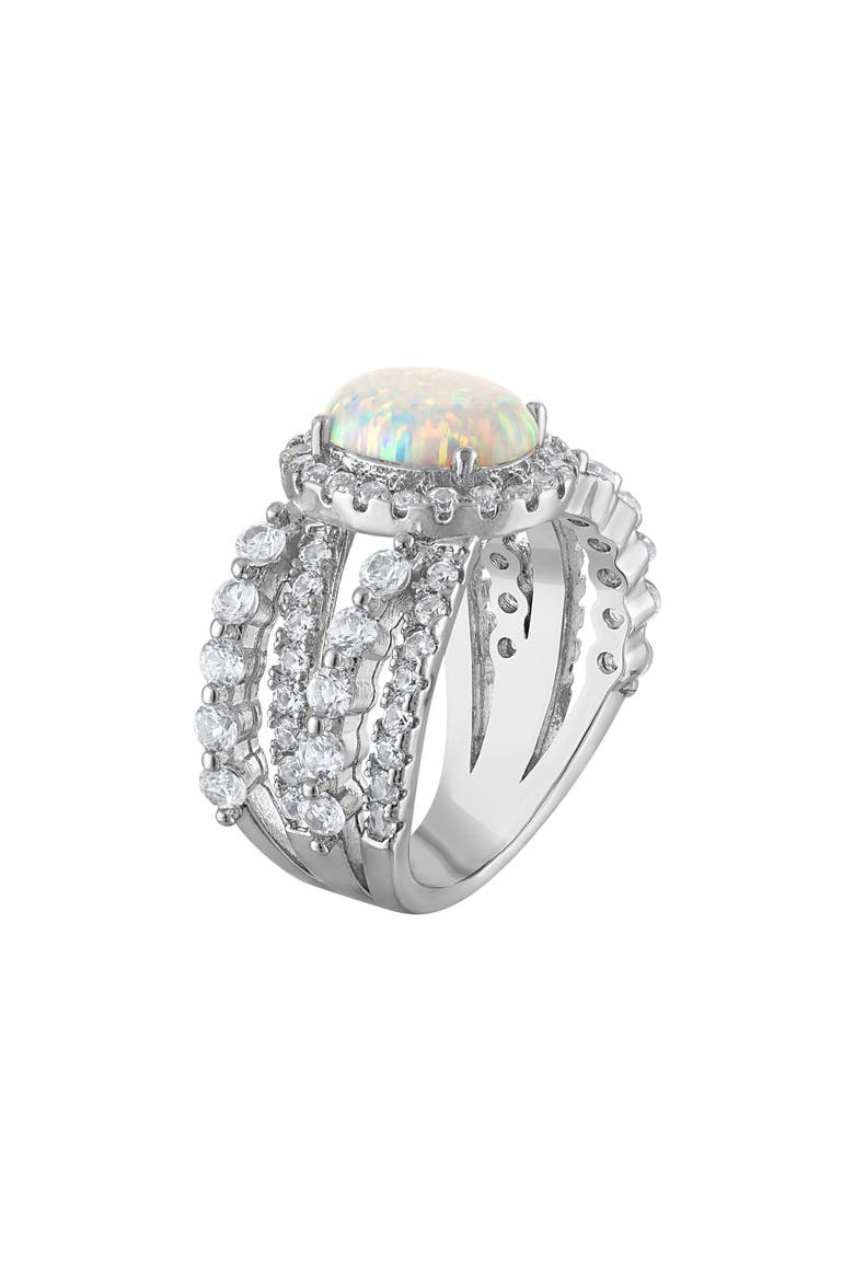 Oval Lab Created Opal Halo Statement Ring, Alternate, color, WHITE