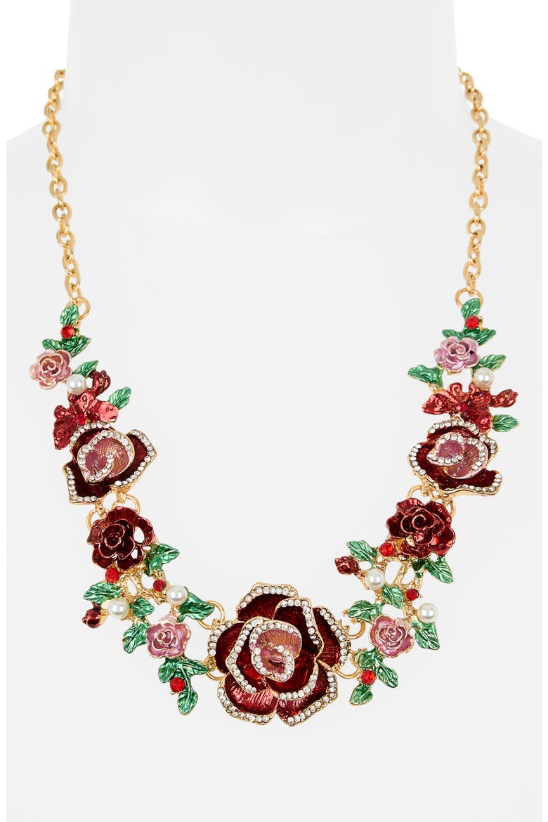 Thea Crystal Rose Bib Necklace, Alternate, color, GOLD