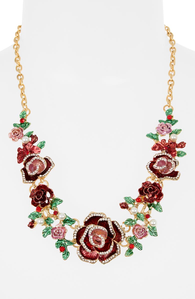 EYE CANDY LOS ANGELES Thea Crystal Rose Bib Necklace, Alternate, color, Gold