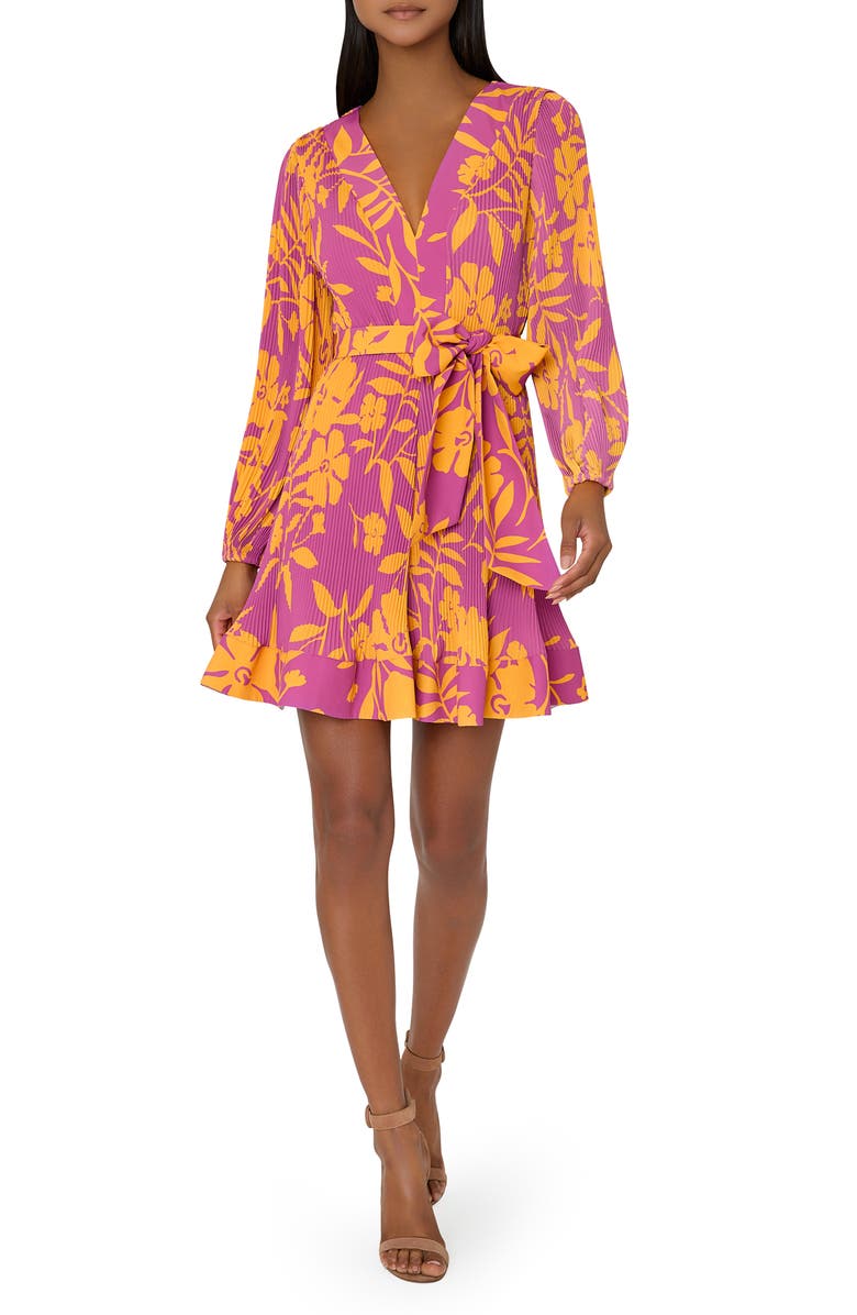 Milly Liv Marigold Print Long Sleeve Tie Waist Dress, Main, color,