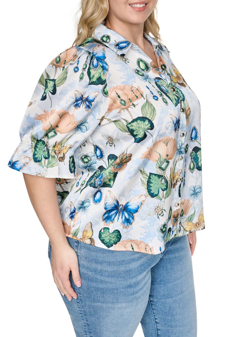 Printed Three-Quarter Sleeve Button Front Shirt, Alternate, color, SOFT WHITE MULTI
