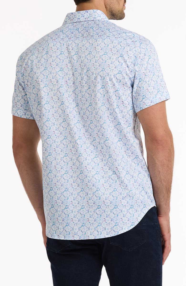 Robert Graham Bramston Medallion Print Short Sleeve Stretch Cotton Button-Up Shirt, Alternate, color, White