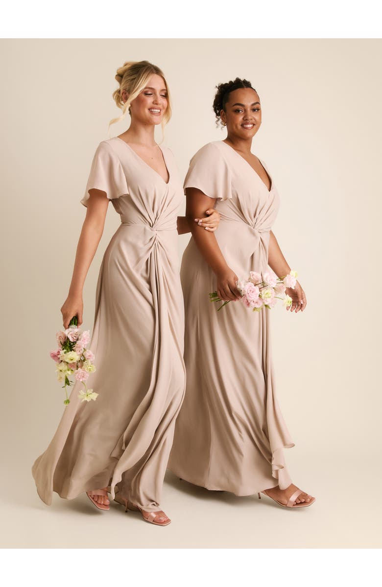 Six Stories Knot Front Chiffon Bridesmaid Dress, Alternate, color, Truffle