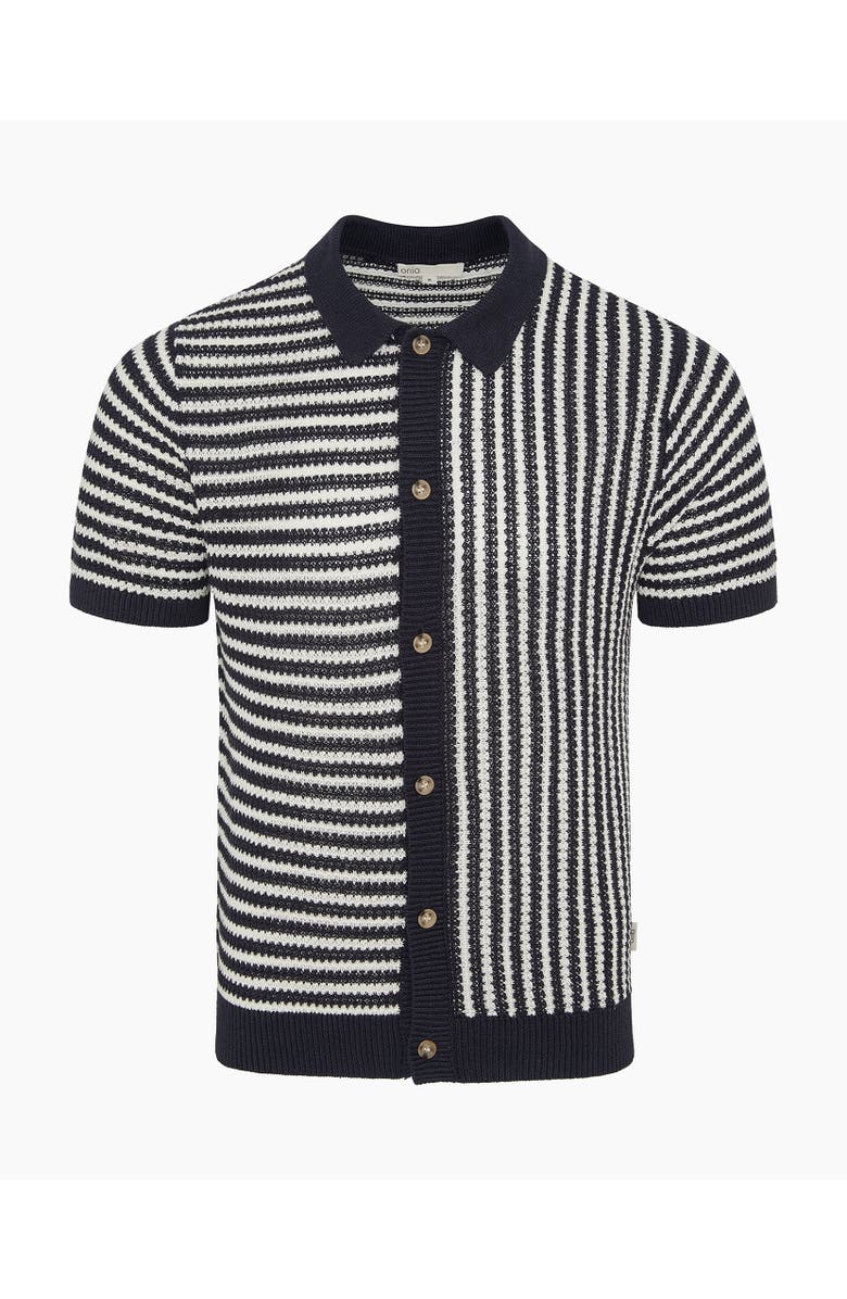 Onia Knit Linen Button Up Short Sleeve, Alternate, color, Midnight/Egret