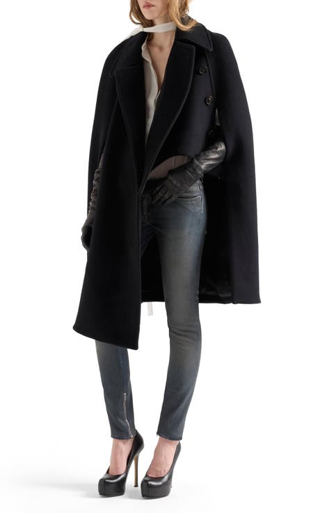Double Breasted Wool Blend Cape