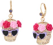Betsey Johnson Flower Crown Skull Drop Earrings