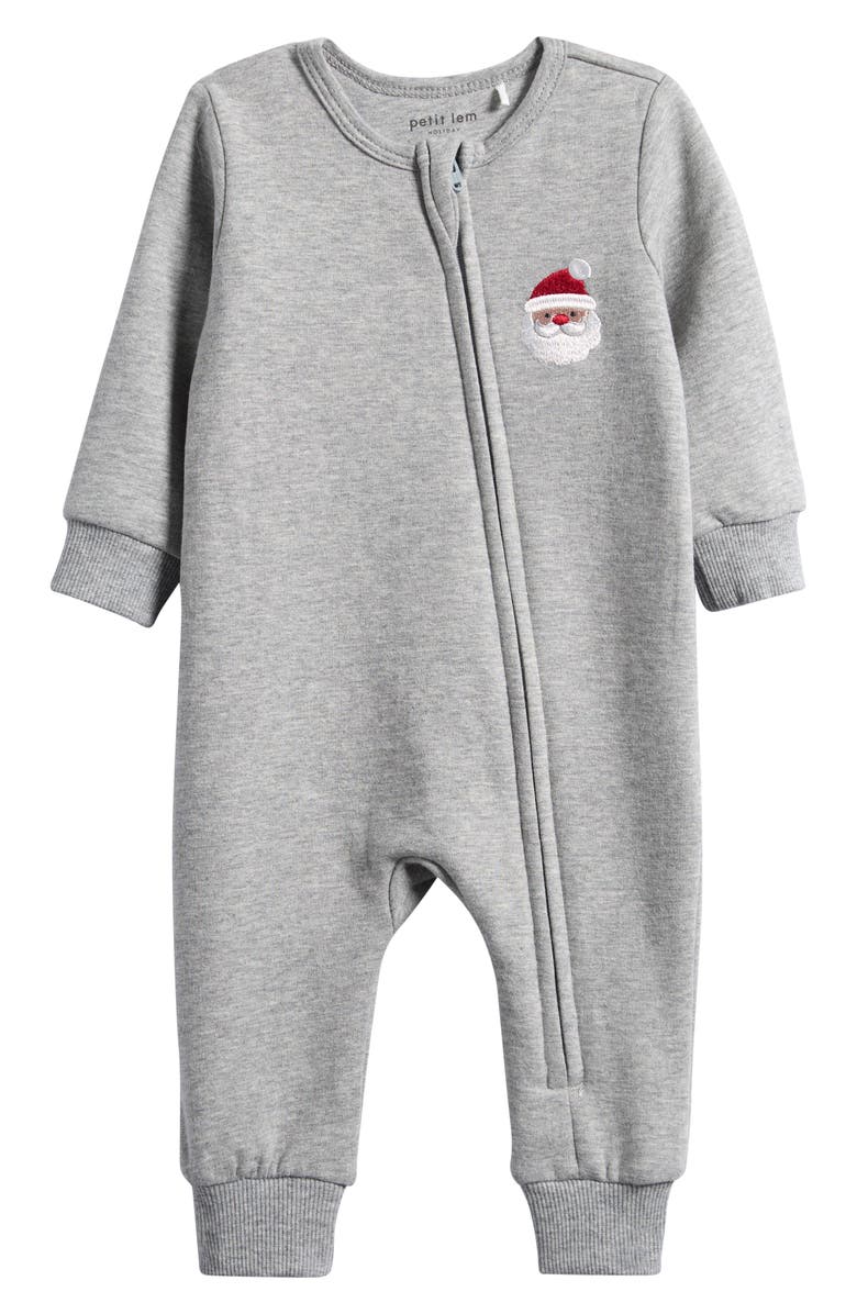 Petit Lem Santa Baby Stretch Organic Cotton Fitted One-Piece Pajamas, Main, color, Mhg-Med Hthr Grey