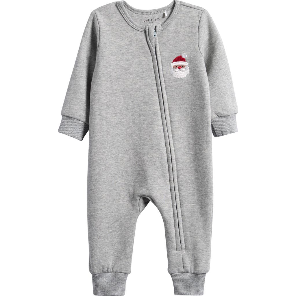Petit Lem Santa Baby Stretch Organic Cotton Fitted One-Piece Pajamas in Medium Heather Grey