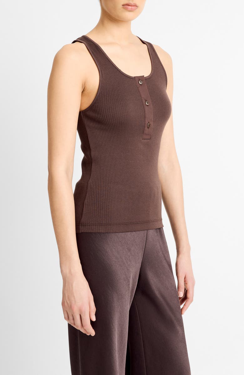 Vince Rib Pima Cotton Henley Tank, Alternate, color, Dark Coffee