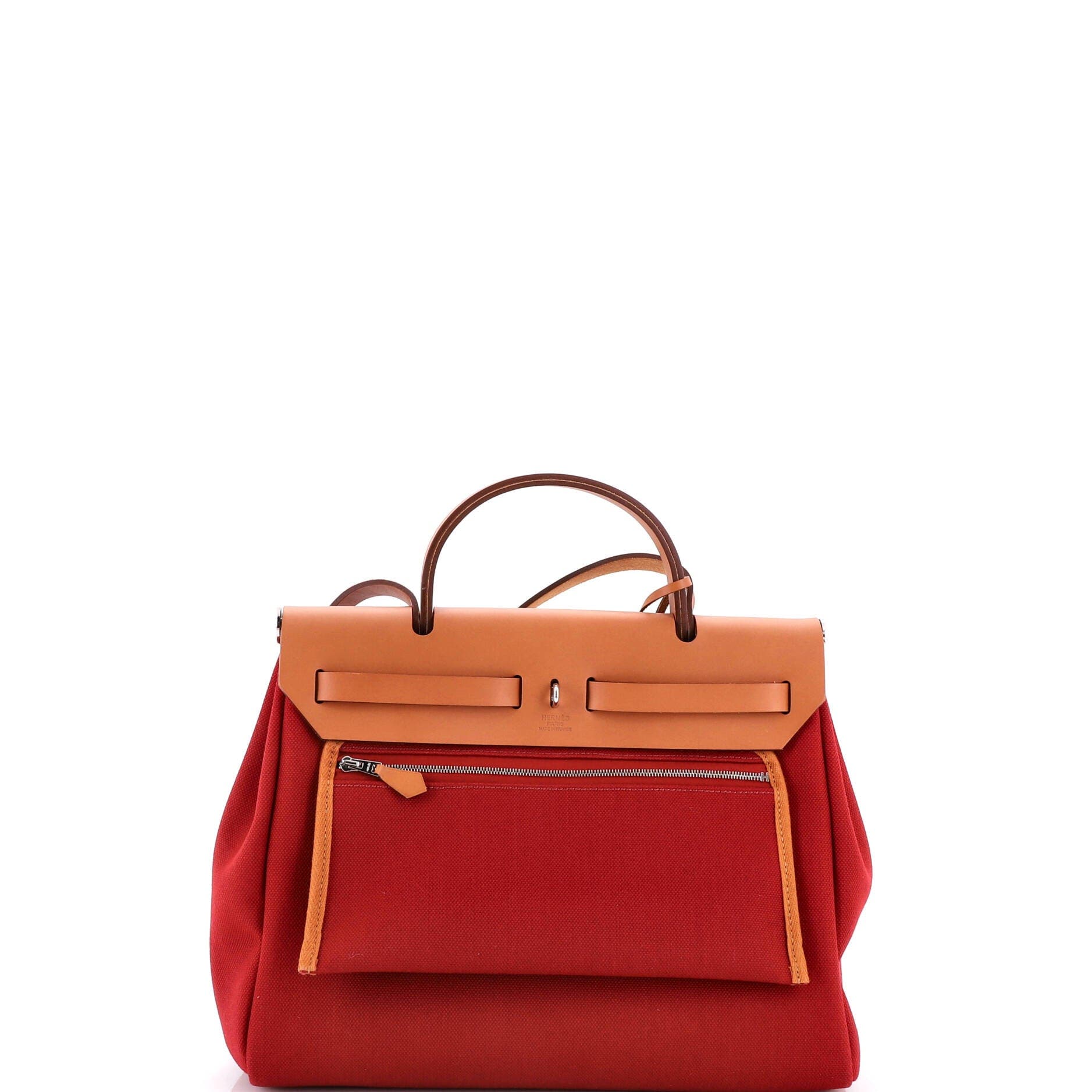 Pre-Owned Hermes Herbag Zip Leather and Toile 31, Alternate, color, Rouge Grenat