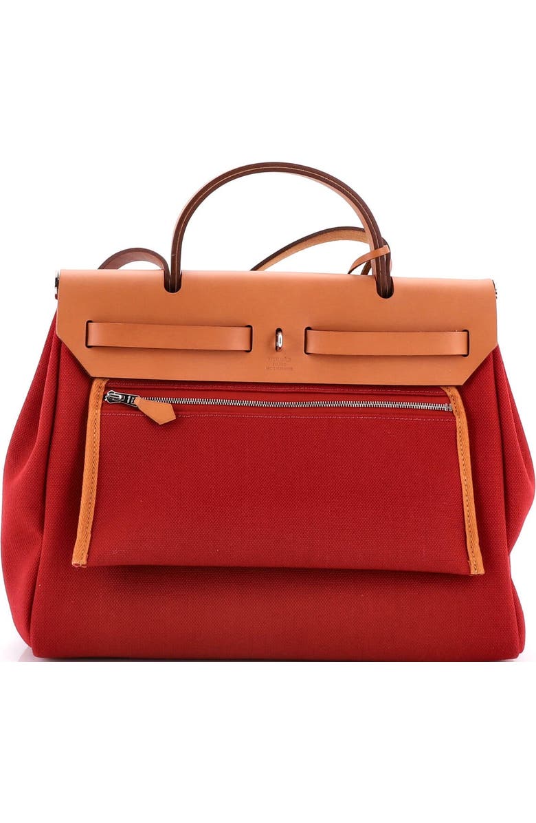 Pre-Owned Hermes Herbag Zip Leather and Toile 31, Alternate, color, Rouge Grenat