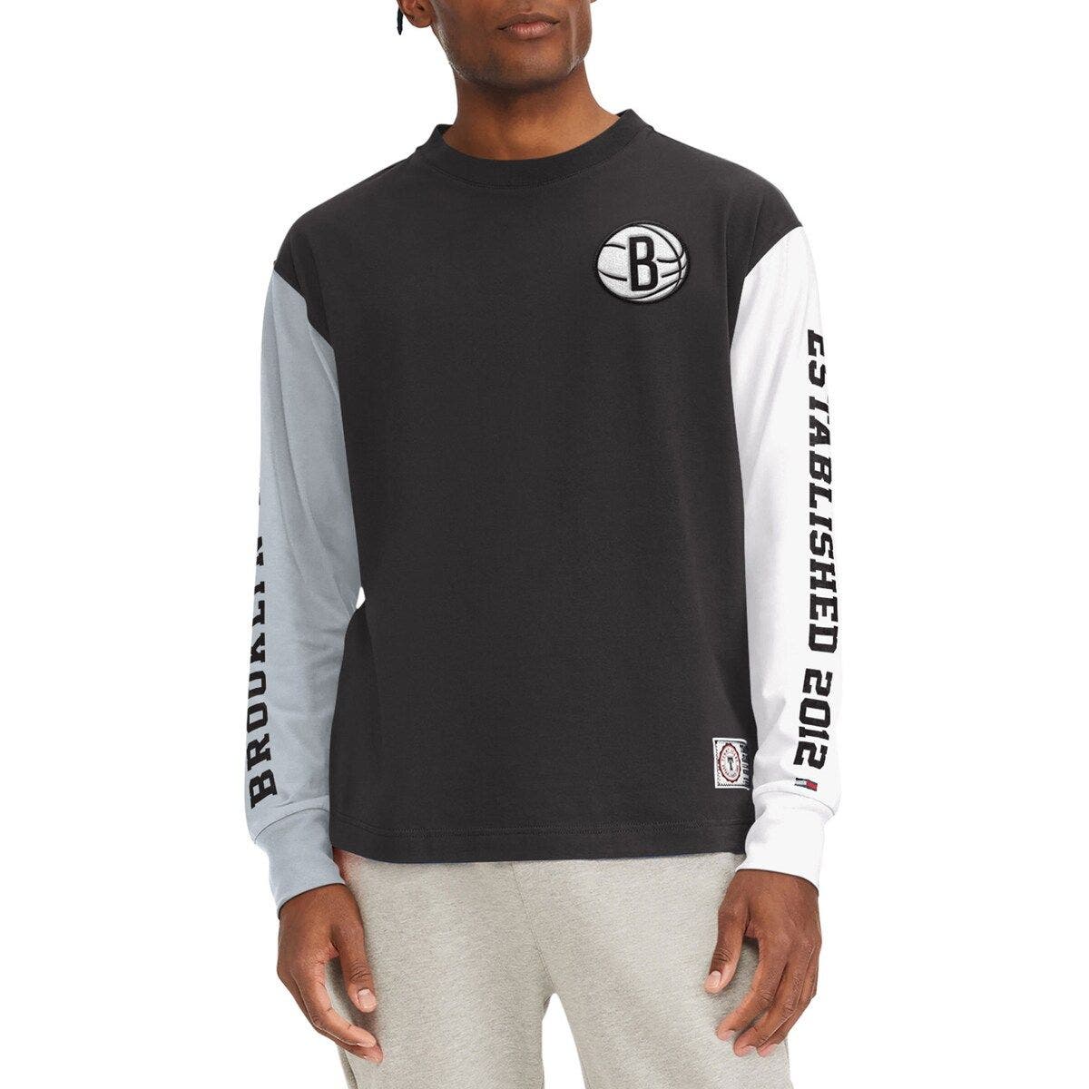 Men's Tommy Jeans Black Brooklyn Nets Richie Color Block Long Sleeve T-shirt
