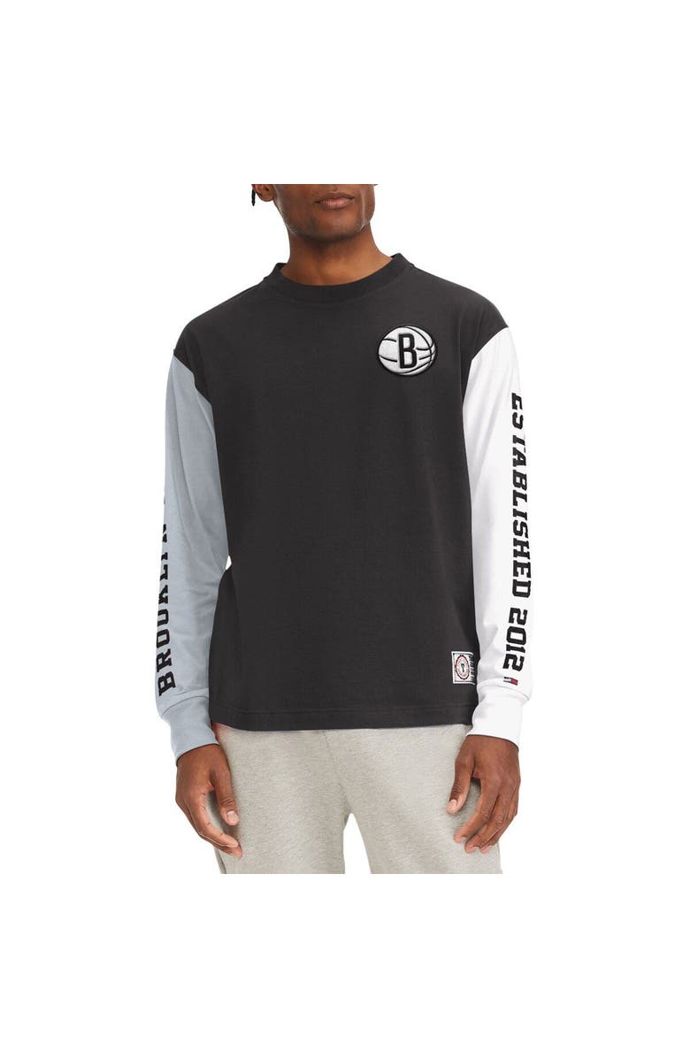 TOMMY JEANS Men's Tommy Jeans Black Brooklyn Nets Richie Color Block Long Sleeve T-Shirt, Main, color, Black