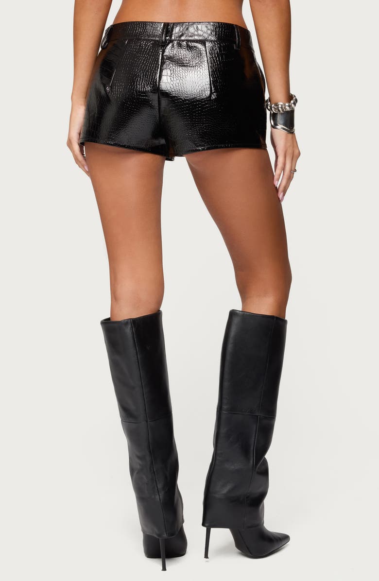EDIKTED Matilde Croc Faux Leather Shorts, Alternate, color, Black