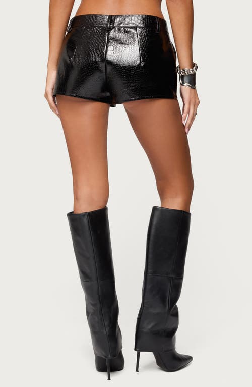 Edikted Matilde Croc Faux Leather Shorts In Black