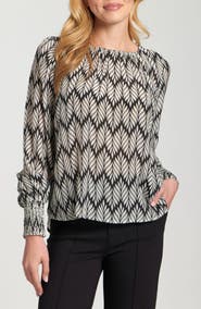 APNY Printed Smocked Cuff Top