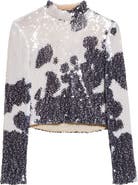 Brandon Maxwell The Maven Paillette Cow Print Mock Neck Top