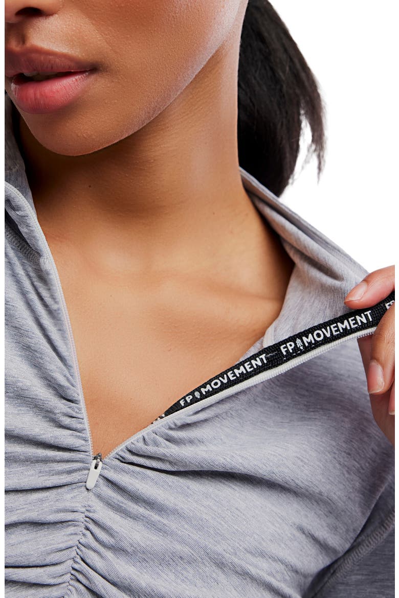 Tempo Ruched Half Zip Crop Pullover, Alternate, color, HEATHER GREY