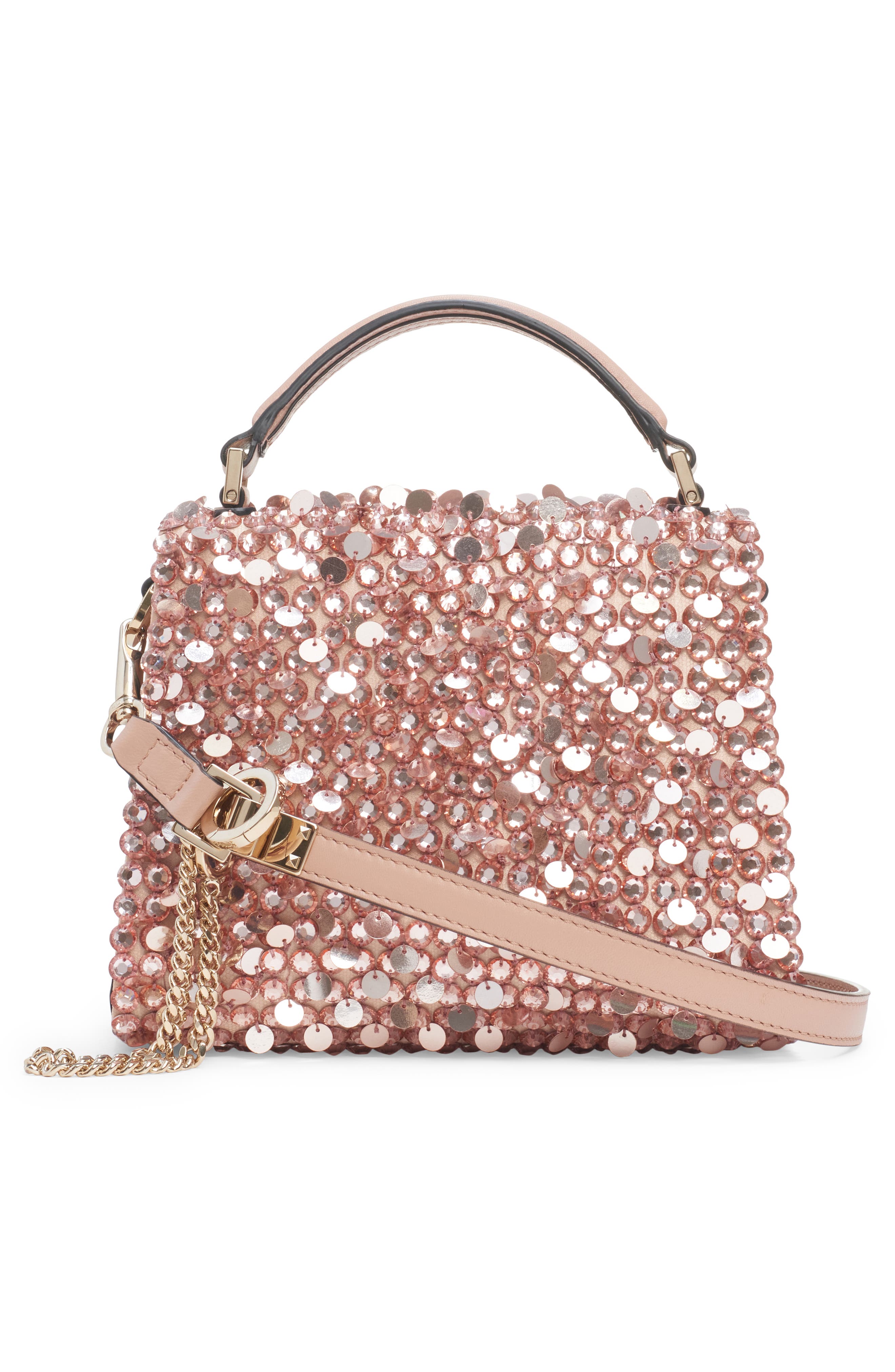 Valentino Garavani Mini VSling Crystal & Paillette Top Handle Bag, Alternate, color, 