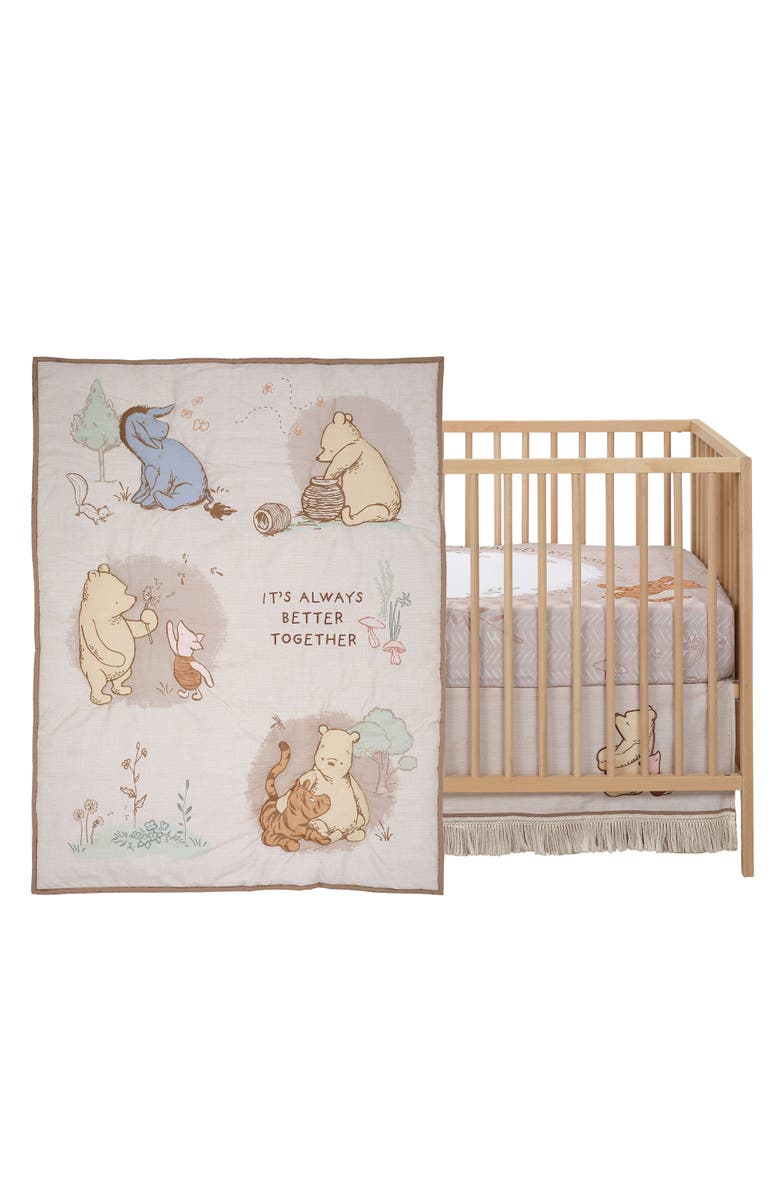 Lambs & Ivy Disney Baby Pooh Bear & Pals Cotton 3Piece Nursery Crib Bedding Set, Main, color, Cream