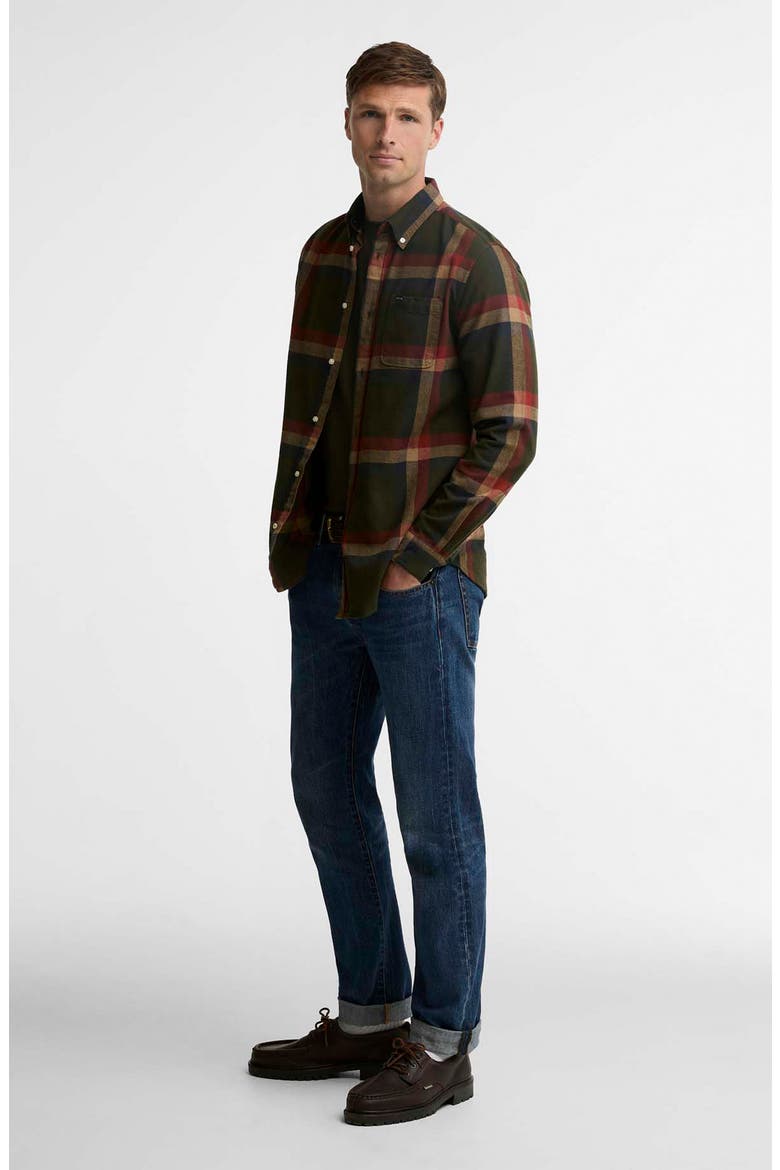Folley Tailored Plaid Cotton Shirt, Alternate, color, MID OLIVE