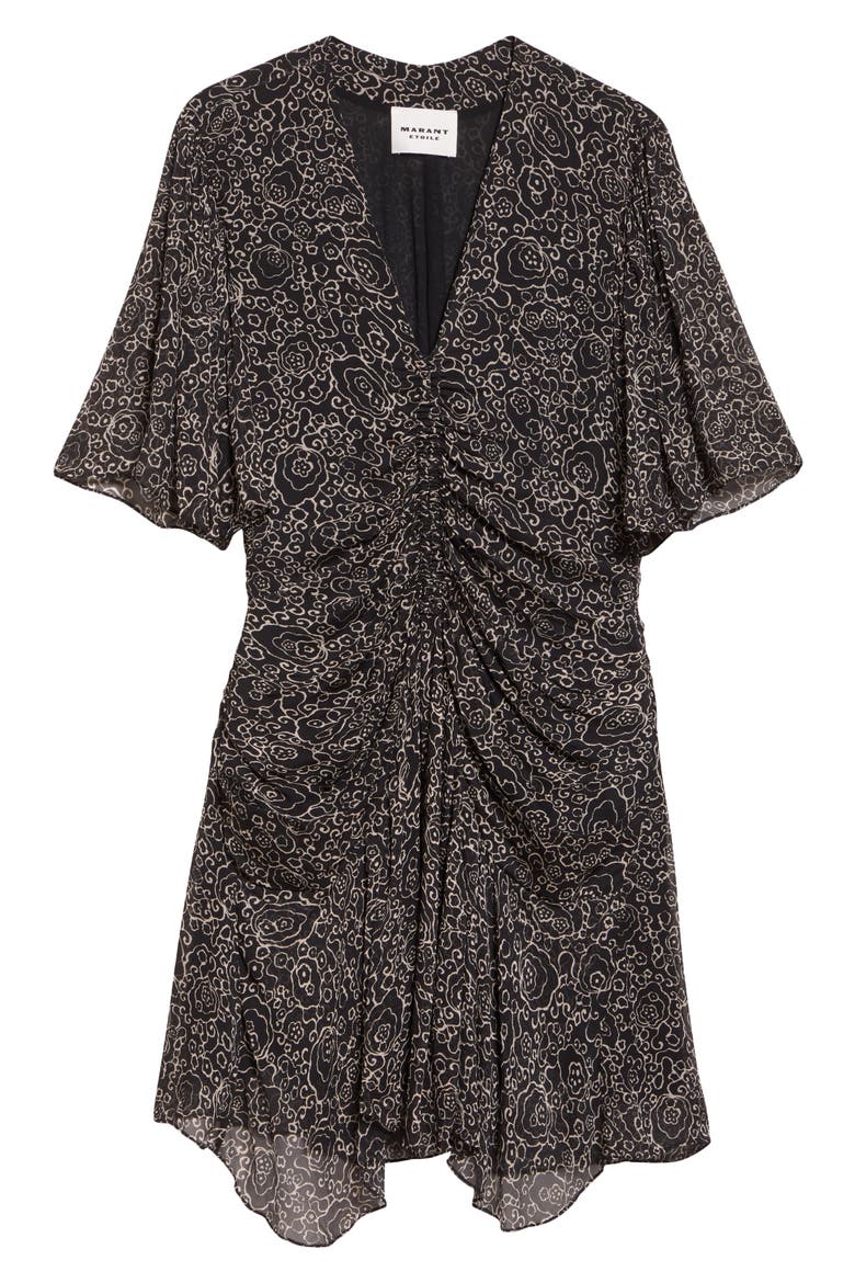 Vivienne Ruched Chiffon Dress, Alternate, color, BLACK/ ECRU