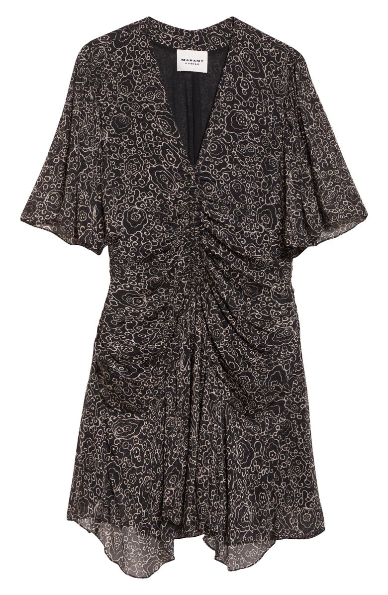 Isabel Marant Étoile Vivienne Ruched Chiffon Dress, Alternate, color, Black/ Ecru