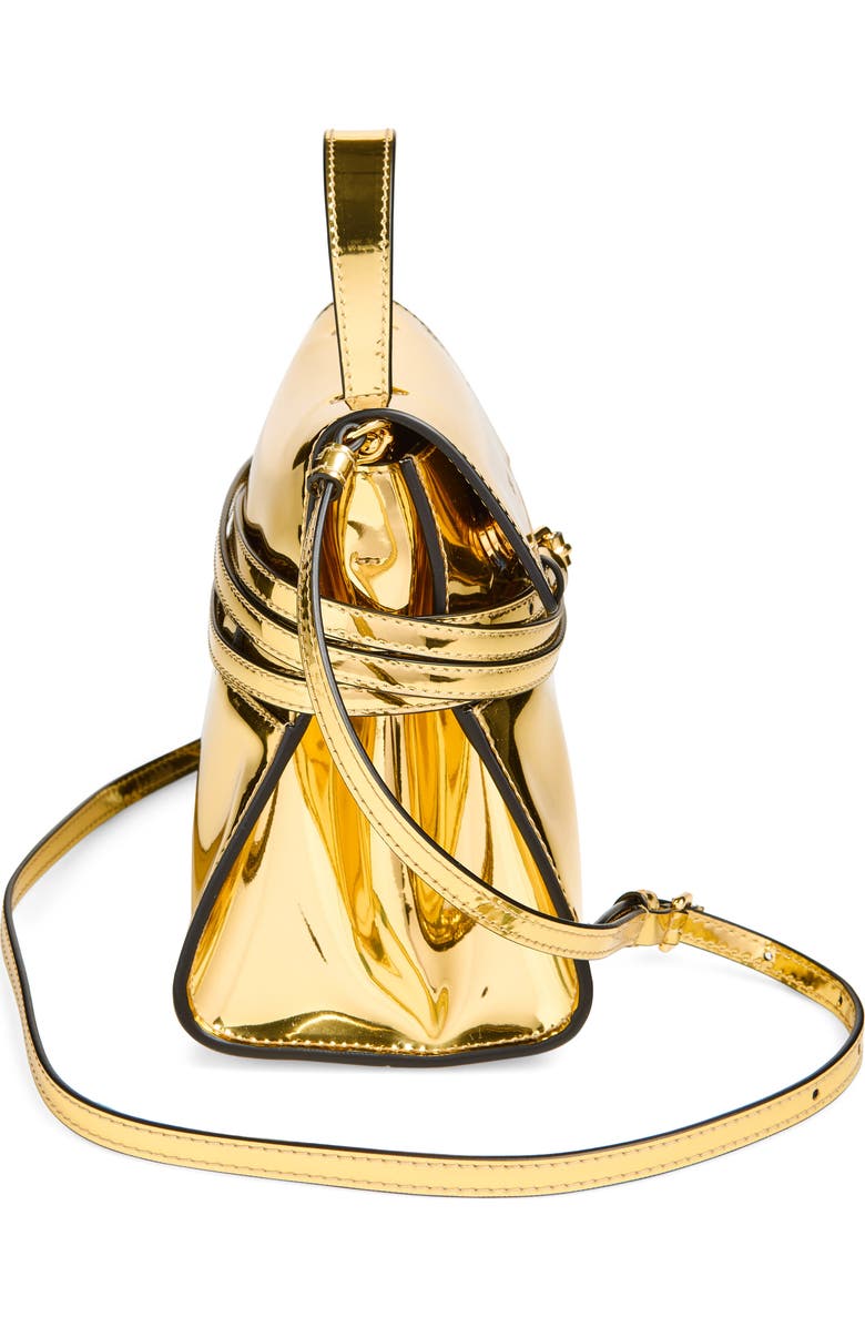 Moschino Tie Me Metallic Faux Leather Handbag, Alternate, color, Gold