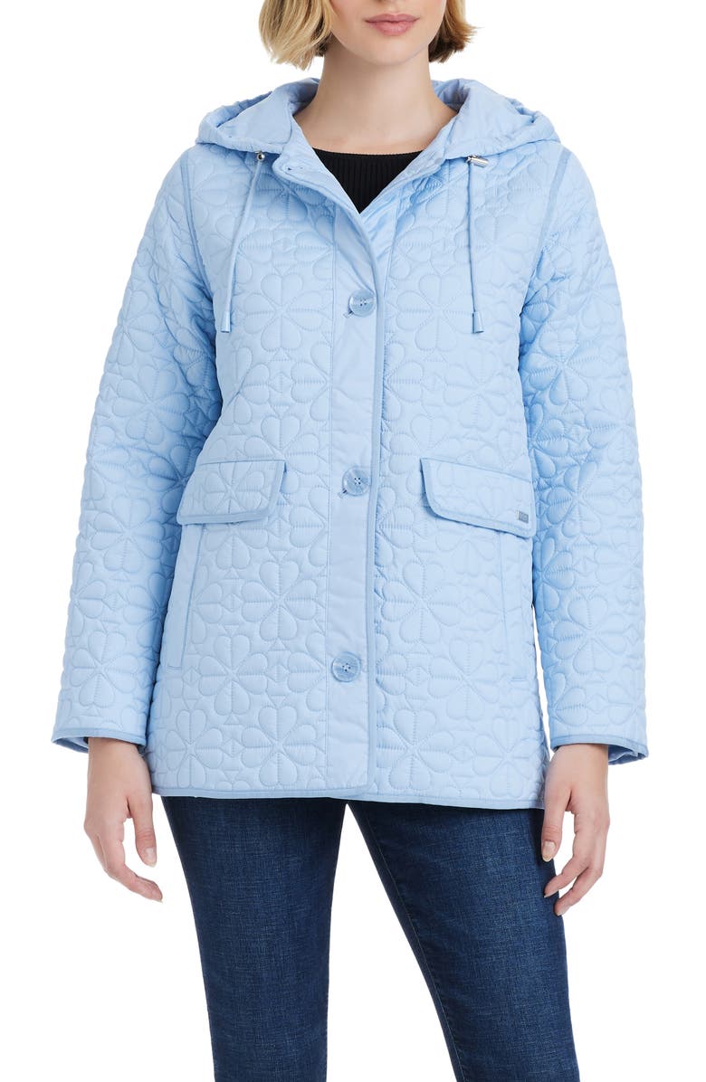 Kate Spade New York spade floral quilted a-line jacket, Alternate, color, Clear Sky