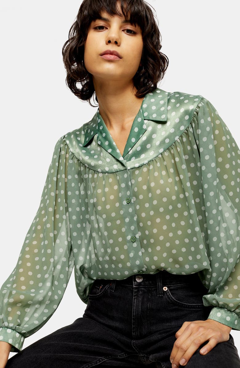 Topshop Dot Sheer Balloon Sleeve Blouse, Alternate, color,