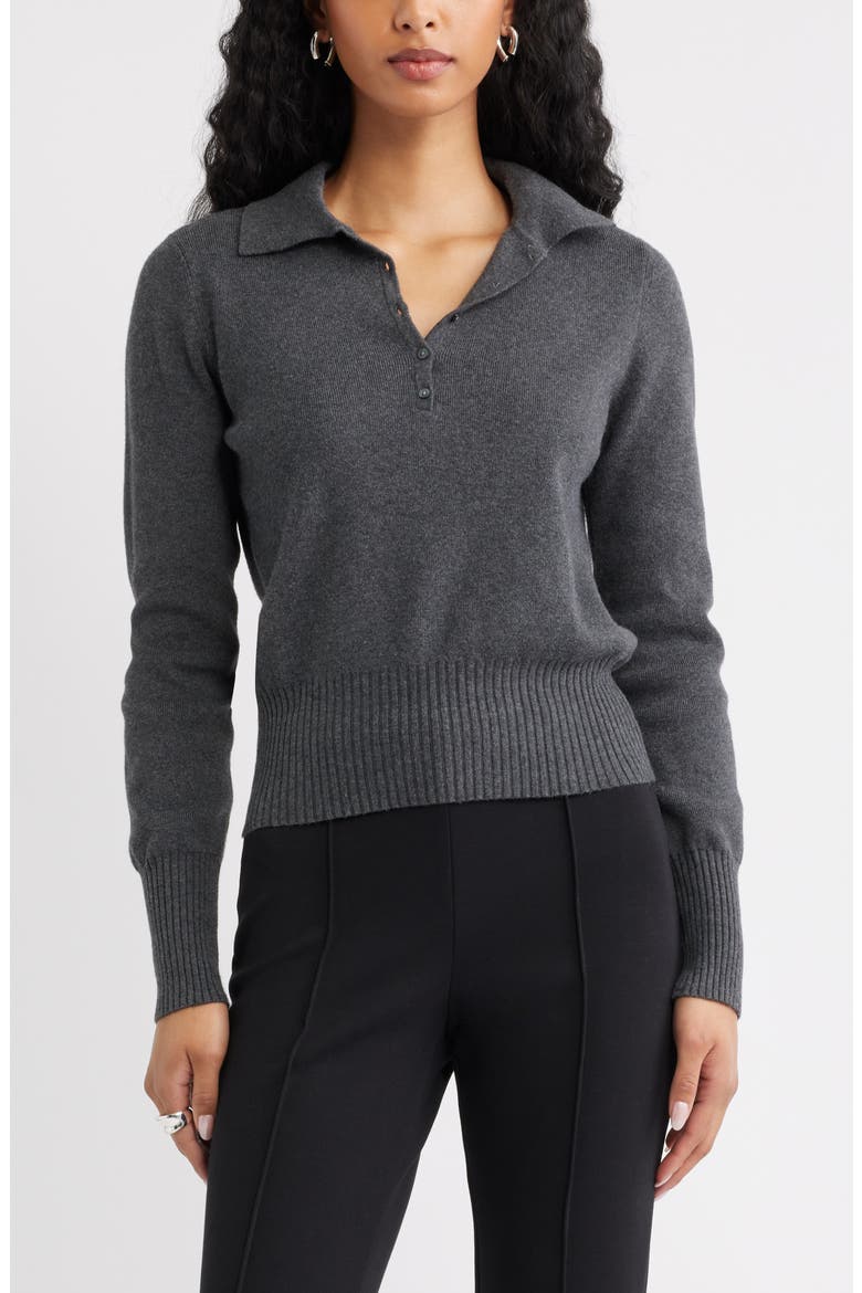 Long Sleeve Polo Sweater, Main, color, GREY DARK CHARCOAL HEATHER