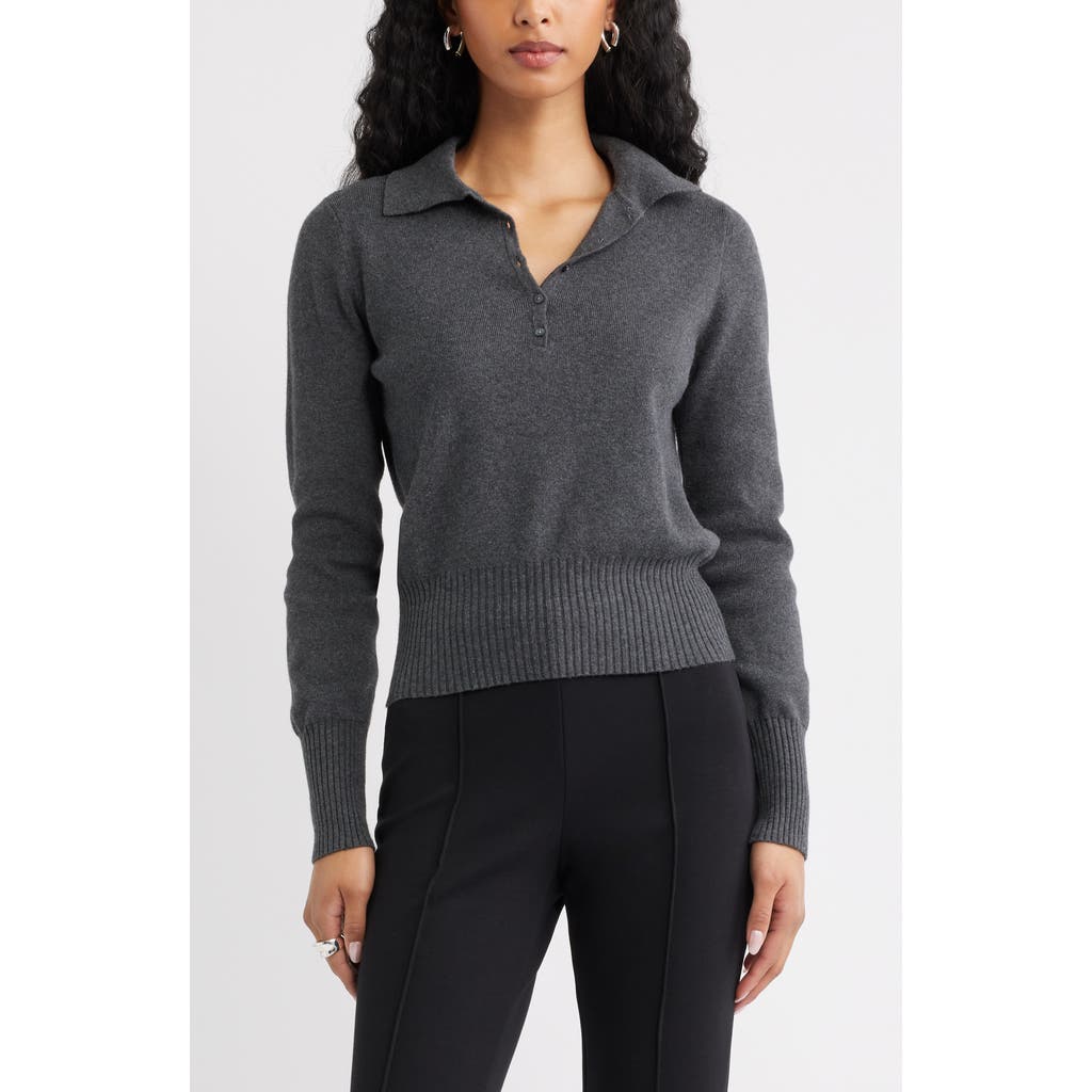Open Edit Long Sleeve Polo Sweater In Gray