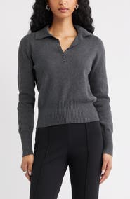 Open Edit Long Sleeve Polo Sweater