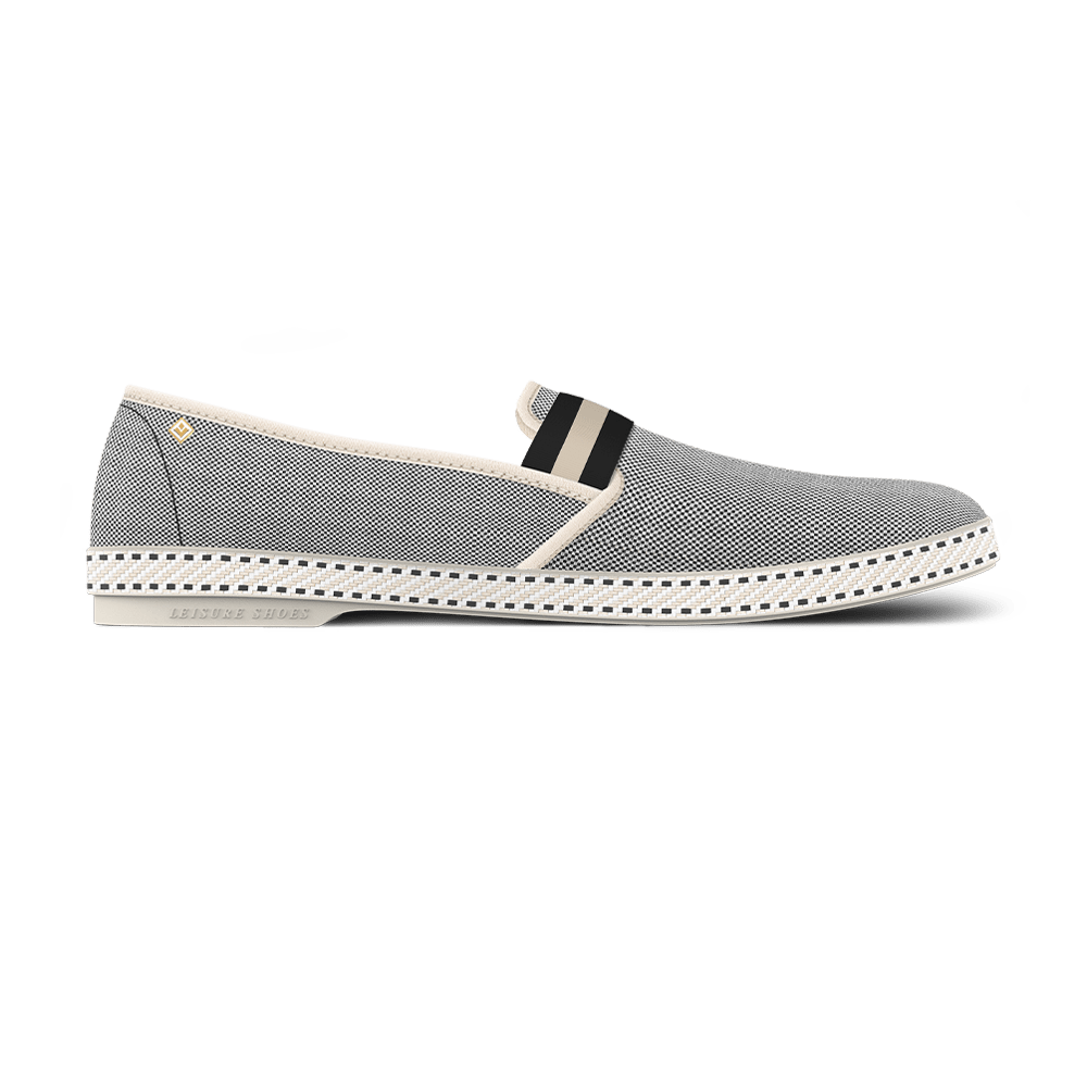 Rivieras Canvas Oxford Loafer with Striped Elastic Band, Main, color, Black