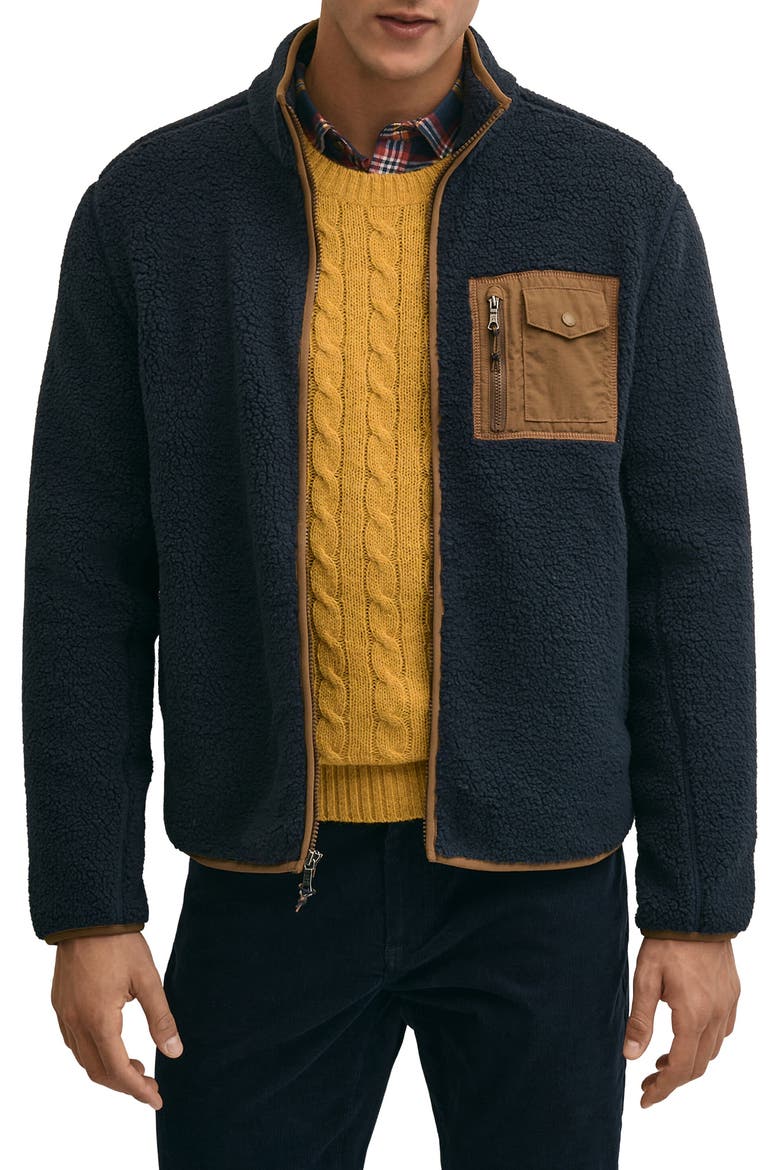 Teddy Fleece Full Zip Jacket, Main, color, NAVY HEATHER