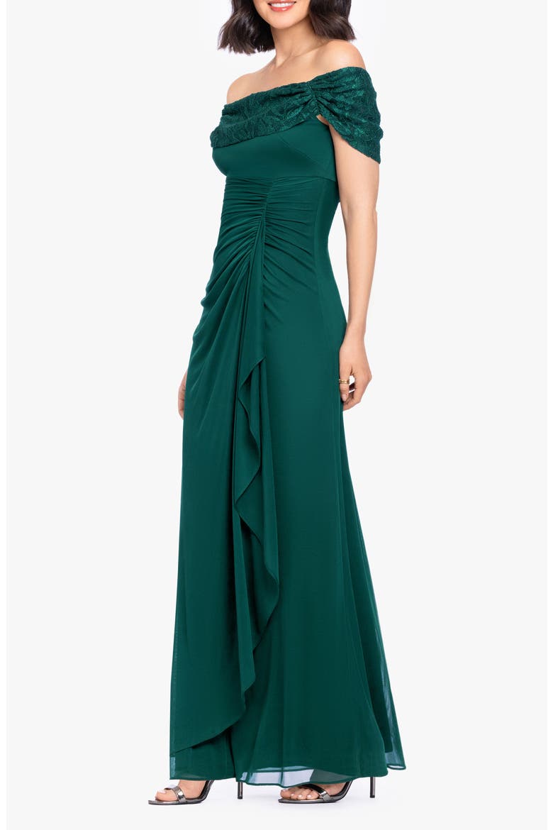 Glitter Lace Off the Shoulder Gown, Alternate, color, PINE