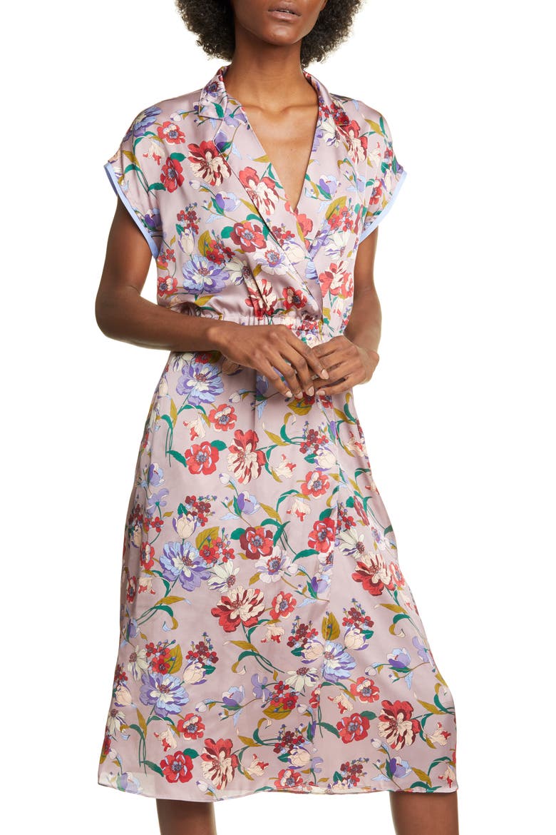 Floral Print Faux Wrap Midi Dress, Alternate, color, LAVENDER FLORAL