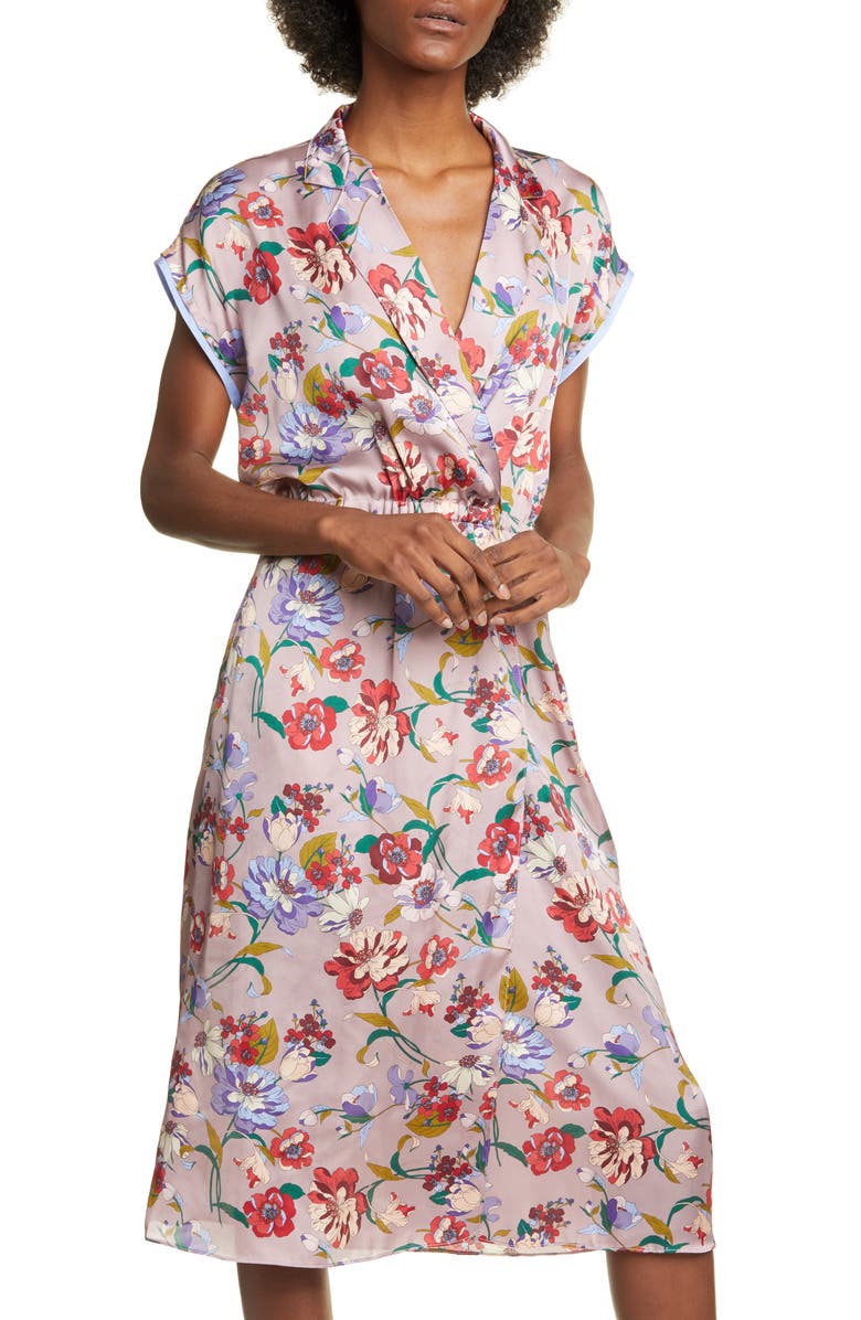 Smythe Floral Print Faux Wrap Midi Dress, Alternate, color, 