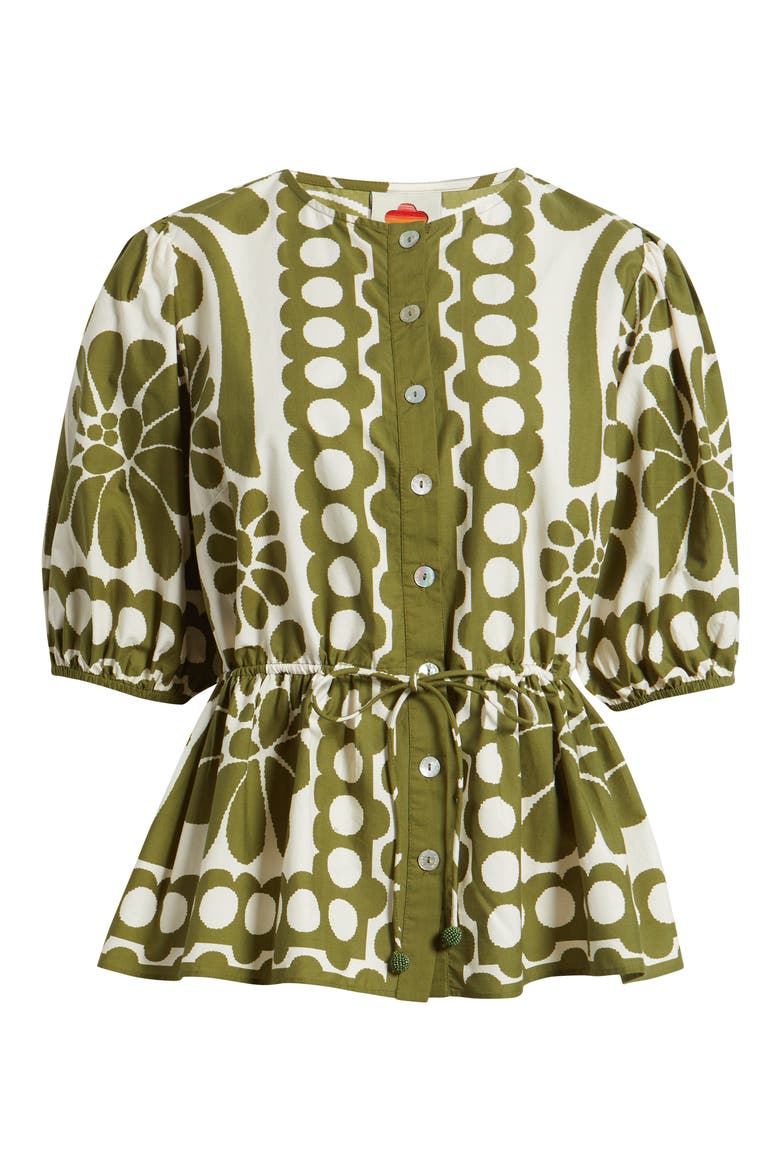 Palermo Floral Cotton Drawstring Waist Button-Up Shirt, Alternate, color, PALERMO GREEN