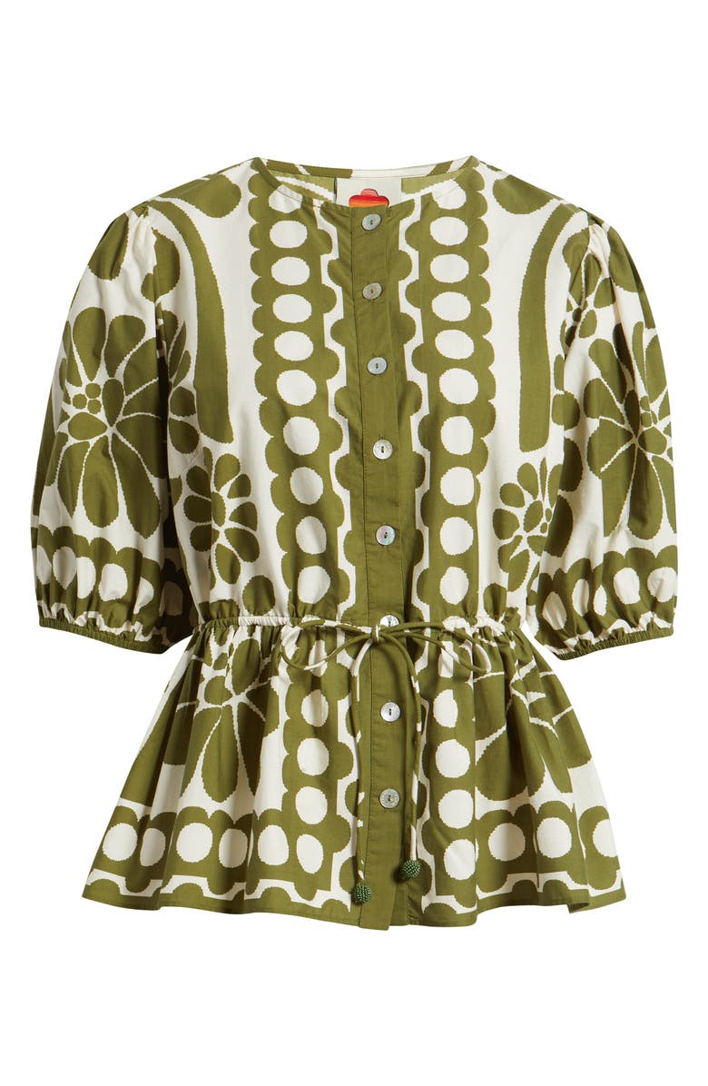 FARM Rio Palermo Floral Cotton Drawstring Waist Button-Up Shirt, Alternate, color, Palermo Green