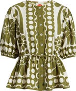 FARM Rio Palermo Floral Cotton Drawstring Waist Button-Up Shirt