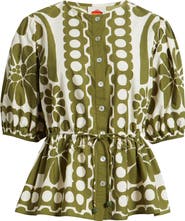 FARM Rio Palermo Floral Cotton Drawstring Waist Button-Up Shirt