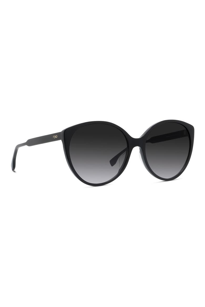'Fendi Fine 59mm Round Sunglasses, Alternate, color, SHINY BLACK / GRADIENT SMOKE