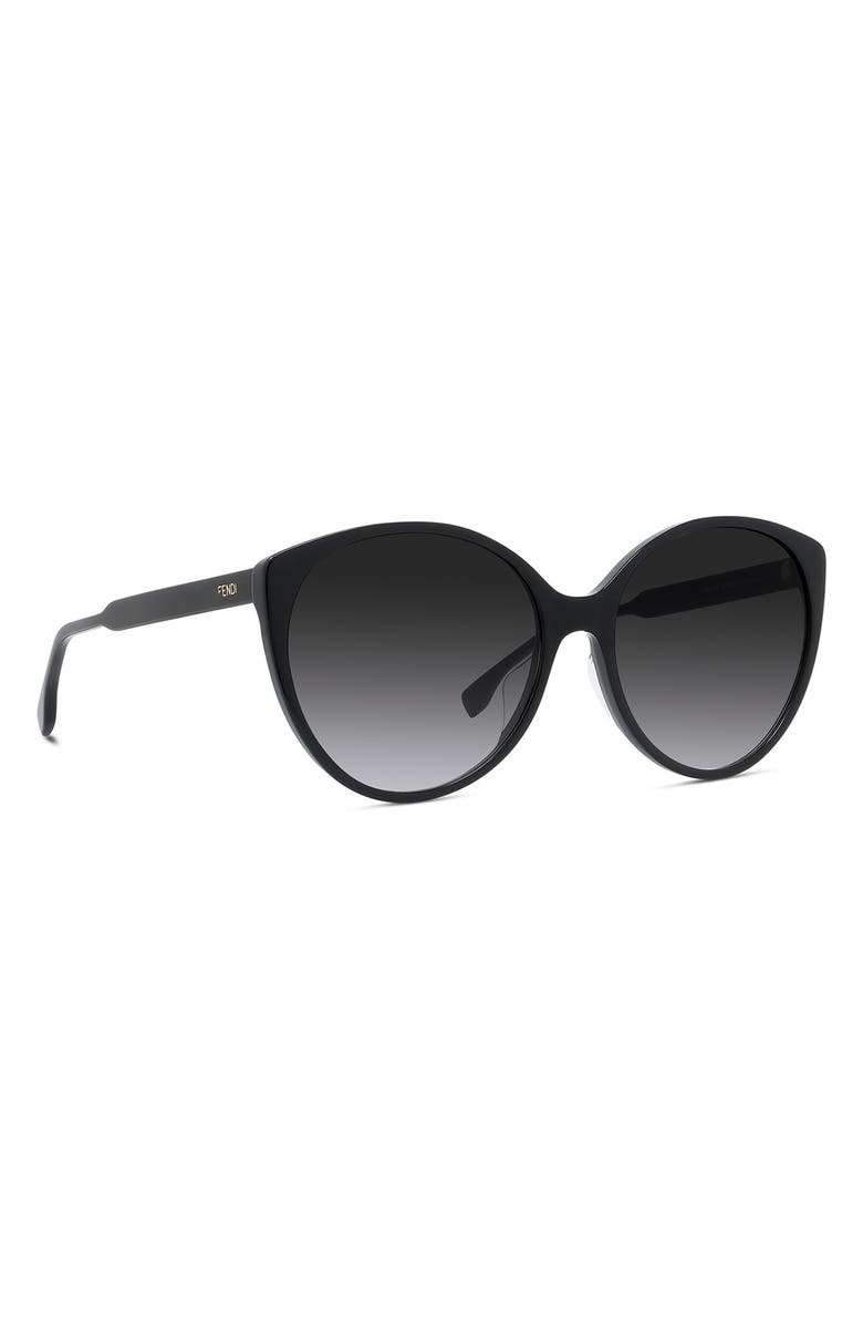 Fendi 'Fendi Fine 59mm Round Sunglasses, Alternate, color, Shiny Black / Gradient Smoke