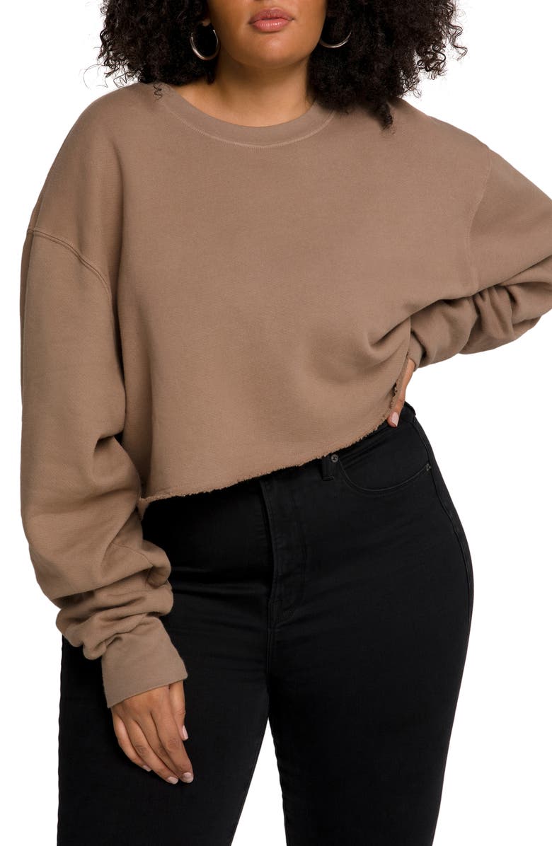 Good American Cropped & Cool French Terry Sweatshirt, Alternate, color,